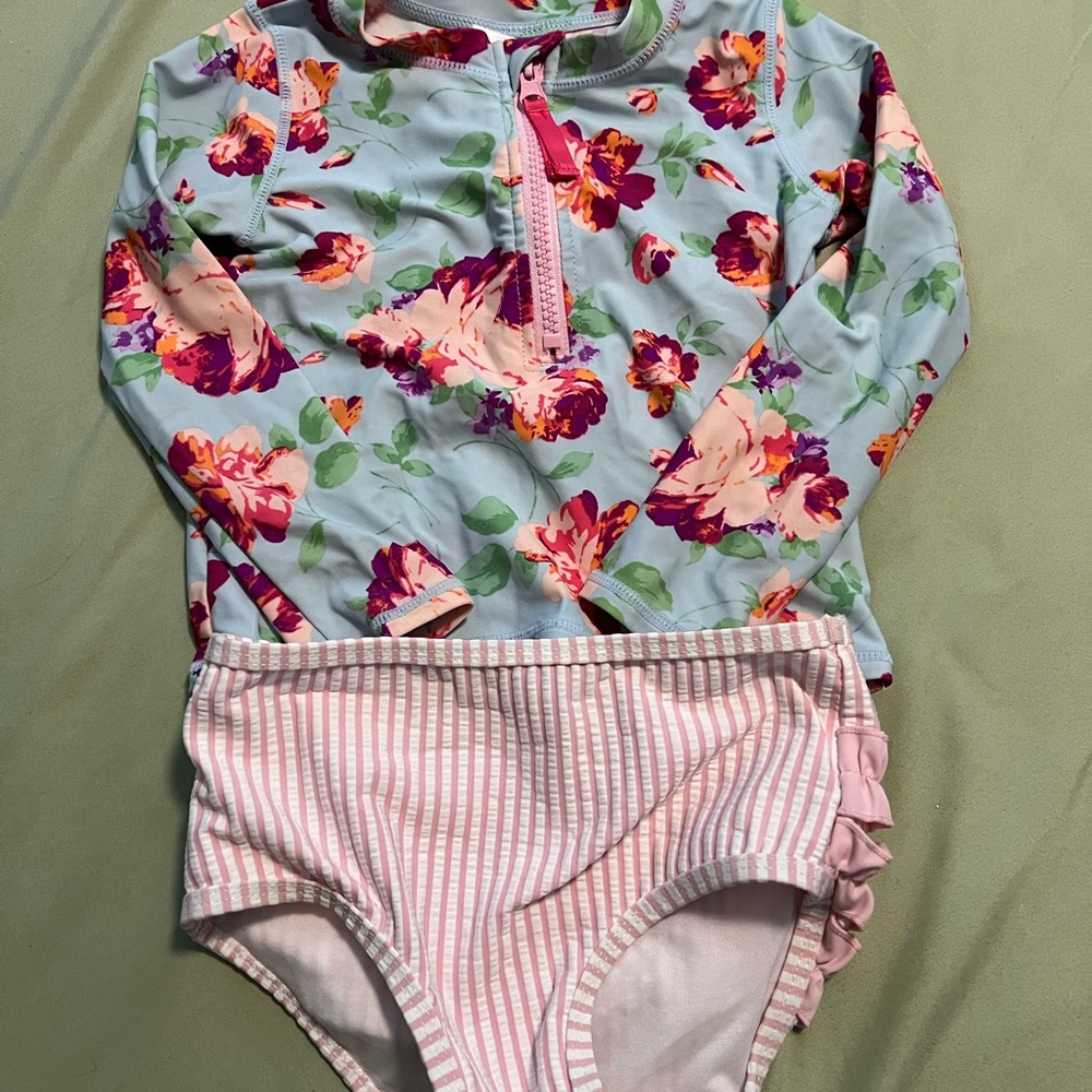 Ruffle Butts Pink and Blue Rashguard Swim Set